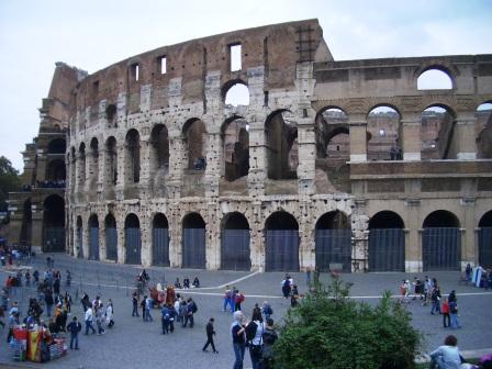The Roman Colosseum, with its dramatic arches