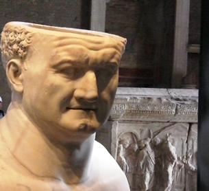 Head of Vespasian, displayed at the Curia, Roman Forum