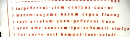 Zagreb Mummy transcription of Etruscan letters into modern type