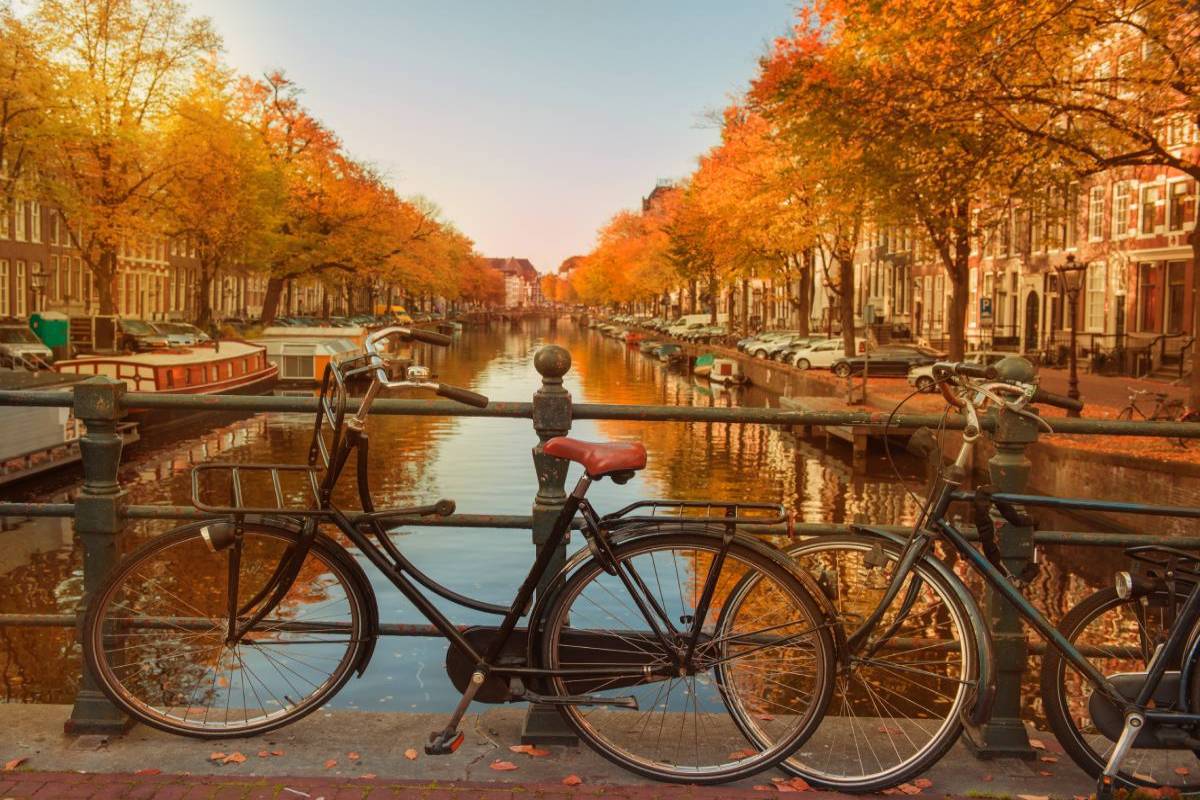 View of Amsterdam canal in autumn