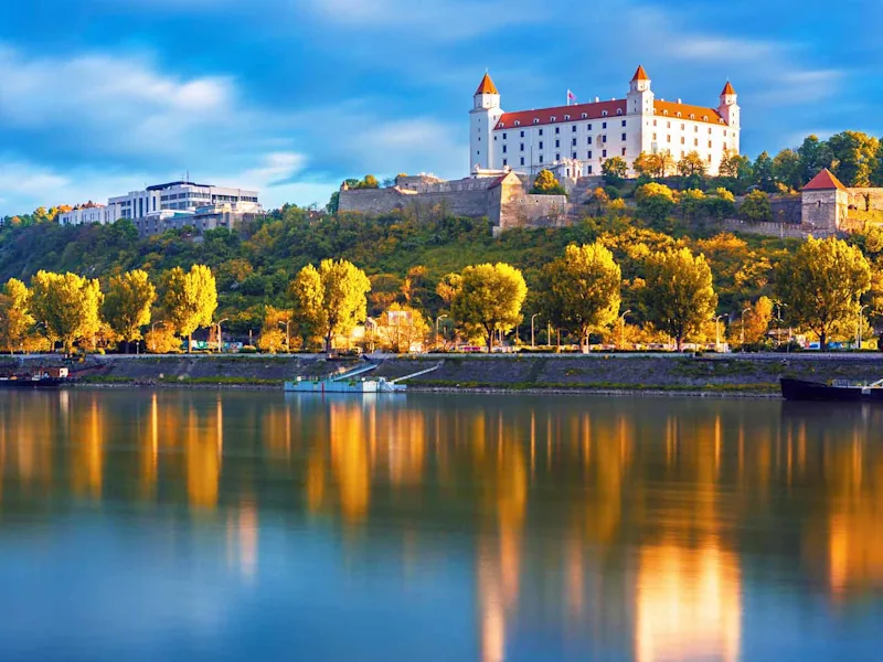 Bratislava historical center with the castle over Danube river Bratislava Slovakia