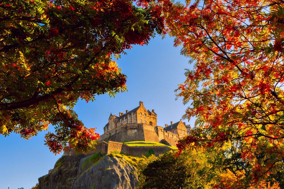 View of Edinburgh Castle in Scotland at autumn