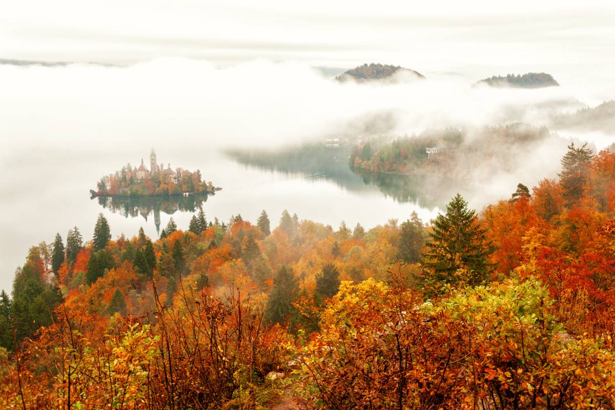 View of Lake Bled in Slovenia at autumn