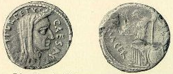 Coins showing Julius Caesar as Pontifex Maximus