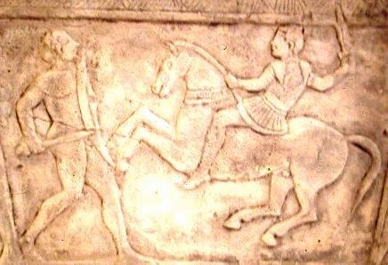 Etruscan warfareon horseback against the Gauls, tomb fresco. Bologna