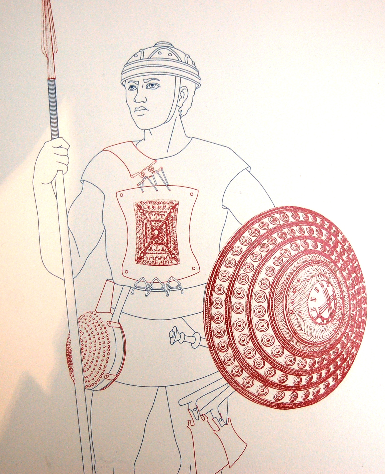  Etruscan soldier's military gear illustration.  Berlin Altes Museum 